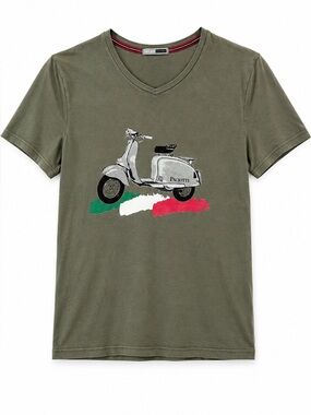 VTG Cesare Paciotti 4US Scooter Graphic Tee Made in Italy Olive Sz 46/S